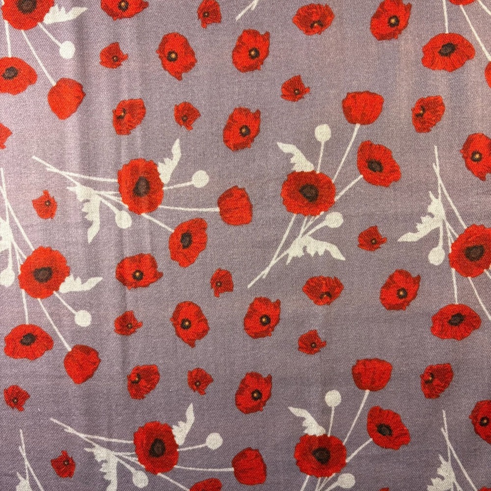 SHINEME England Scarf Red Poppy gray cotton/viscose Large fringe NWT